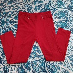 Red stretchy textured dress pants